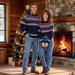 Vintage 80s Kmart Fair Isle Sweater L Unisex Blue Nordic Knit Retro Winter Ski